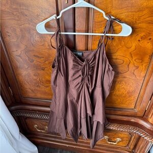 Dolls Kill Brown Ruffled Tie-Shoulder Mini Dress